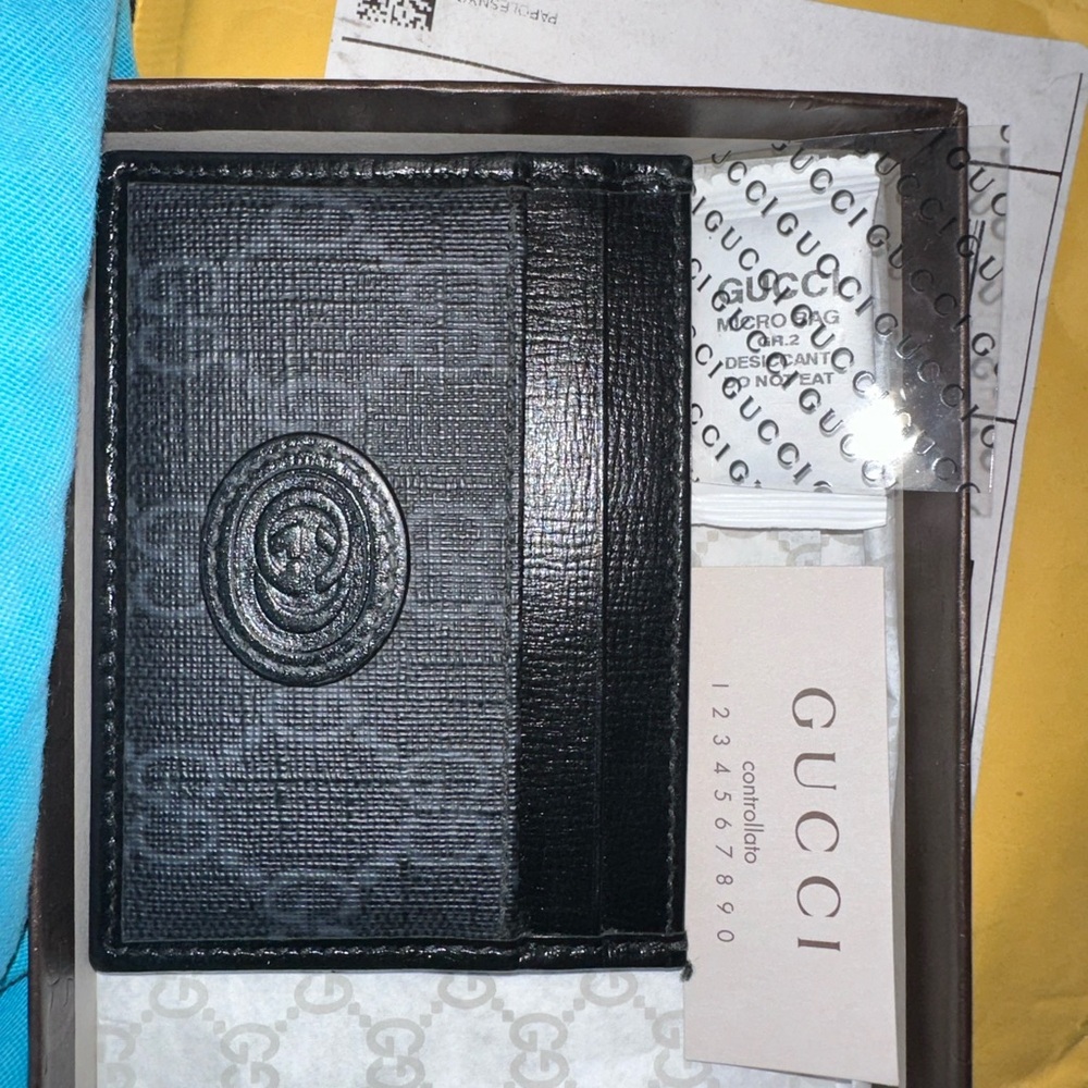 GUCCI 'Black GG Logo' Authentic Leather Canvas Monogram Card Case Wallet **NIB**